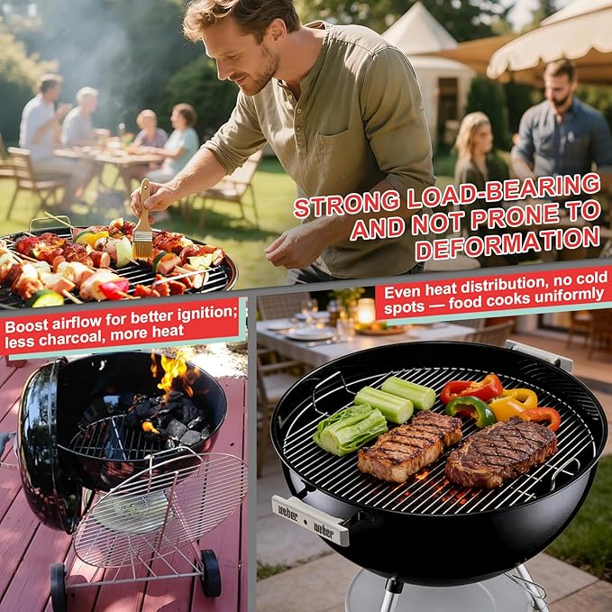 Cooking Grate Charcoal Grate Replacement Parts for Weber 18.5 Inch One-Touch,Smokey Mountain,Original Kettle Grill,Jumbo Joe,Bar-B-Kettle,Stainless Steel BBQ Parts for Weber 7432 7440