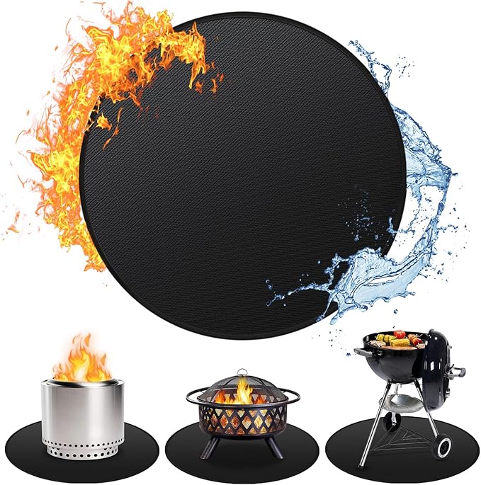 36" Fire Pit Mat for Solo Stove Bonfire, Double-Sided Fireproof Under Grill Mat Deck Patio Protector Pad, Round BBQ Mat for Solo Stove Accessories, Easy to Clean, Reusable (0.9mm)