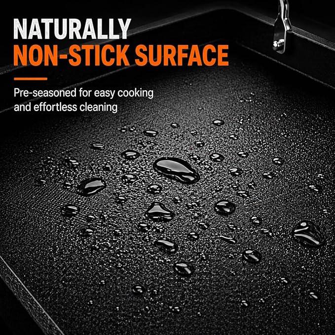 Cast Iron Griddle for Gas Grill & Stove Top, 25" x 16" Flat Top Grill Griddle Plate, Heavy Duty Outdoor BBQ Griddle with Grease Drain for Camping & Tailgating