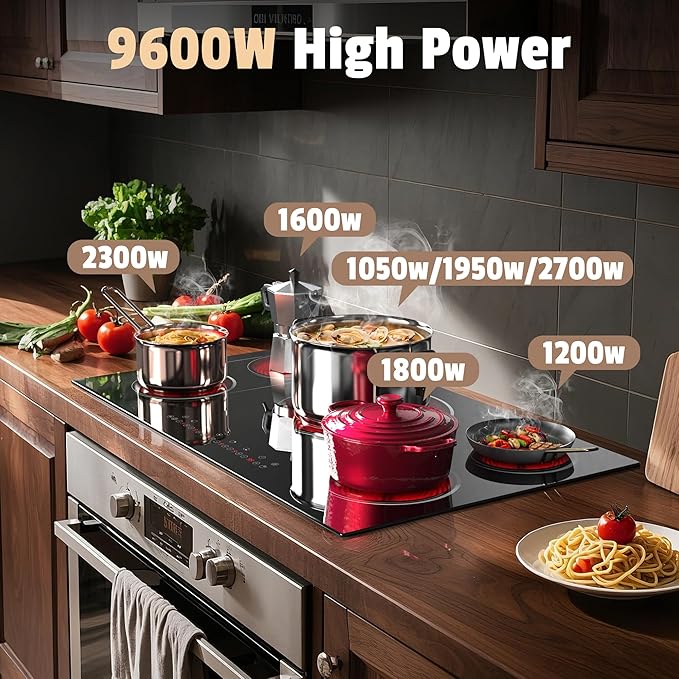 5 Burner Electric Cooktop 36 Inch, Nefaracy Built-in Electric Stove Top 9600W, 36'' Ceramic Cooktop with Touch Control, BBQ Burner, Timer & Pause, Safety Lock, 220V Hard Wire