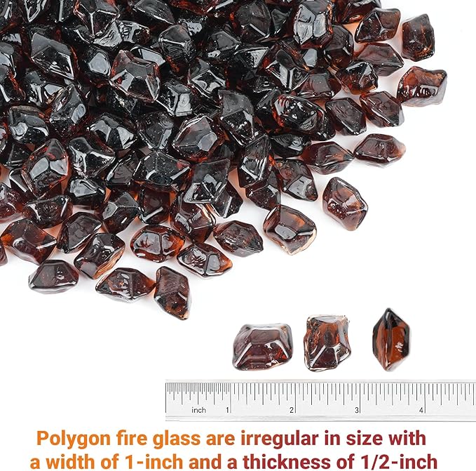 Skyflame 10-Pound Polygon Fire Glass for Fire Pit Fireplace Landscaping, 1/2-Inch Amber