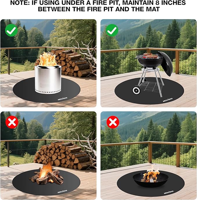 36" Fire Pit Mat for Solo Stove Bonfire, 3-Layer Heat Resistant Fireproof Under Grill Mat, Double-Sided Silicone Deck & Patio Protector, Round BBQ Mat, Easy to Clean Reusable