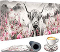 Highland Cow Mouse Pad, Extended Large Desk Pad with Stitched Edges 31.5 x 11.8 Mousepad Desk Mat for Desktop Decor and Accessories Workplace Home XXL Desk Pad for Gaming Office Big Mousepad