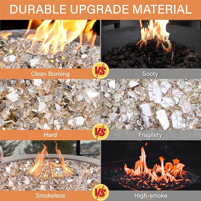 NUPICK 5 Pound Fire Glass, 1/2 Inch Reflective Fire Pit Glass, Tempered Firepit Glass Rock for Propane or Natural Gas, Glass Rocks for Fire Pit Table, Fireplace Glass for Landscaping, Rose Gold