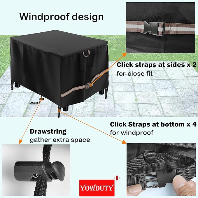 Rectangular Propane Gas Fire Pit Table Cover 48x28x24 In, Waterproof Heavy Duty 600D Rectangle Outdoor Fireplace Cover 48 In, All-weather Protection For Patio Firepit Table 45-48 In
