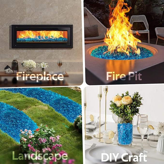 Mr. Fireglass 1/2-Inch Polygon Fire Glass for Fireplace Fire Pit & Lanscaping, 10 Pounds High Luster Aqua Blue