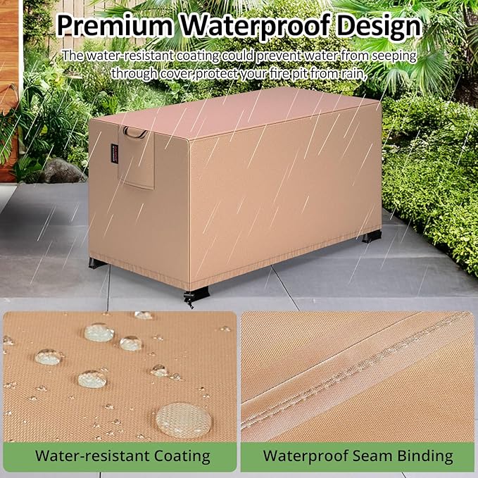 QH.HOME Fire Pit Cover Rectangular 52 x 34 Inch,Outdoor Waterproof Fire Pit Table Cover Strong Tear Resistant and Fading Resistant for Rectangle Patio Furniture Fireplaces - Wheat