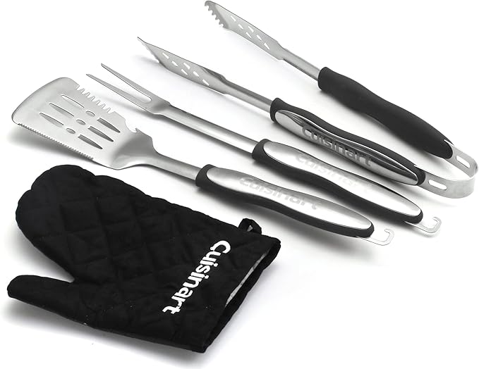 Cuisinart CGG-750 Portable, Venture Gas Grill, Red & CGS-134BL Grilling Tool Set with Grill Glove, Black (3-Piece)
