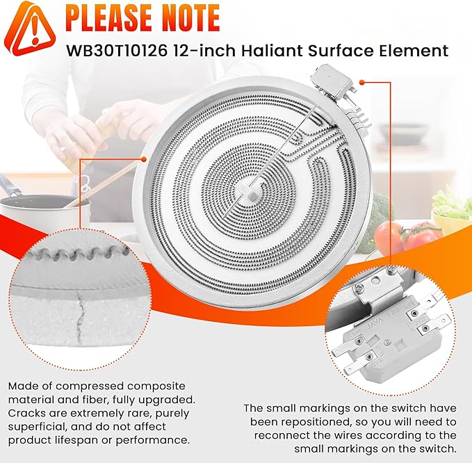 WB30T10126 12" Range Triple Haliant Radiant Surface Element Compatible with G-E Electric Glass Top Ranges, Replaces WB30T10155 1474212 AP4344521 PS2321560 EAP2321560 by Fetechmate