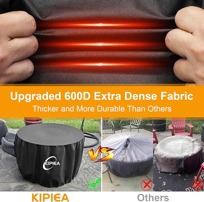 Kipiea Round Fire Pit Cover for Solo Stove Yukon - 100% Waterproof Smokeless Fire Pit Cover, Upgraded 600D Strong Tear and UV Resistant - 30" Dia X 16" H