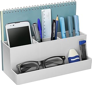Acrimet Desktop Organizer - Multi Organizer Caddy Holder for Office, Home and School use (Plastic) (White Color)