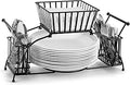 Sorbus Utensil Caddy — Use For Napkin, Cutlery, Plate Holder — Stackable Flatware Caddy, Tabletop Organizer — Ideal for Dining Table, Party, Buffet, Kitchen, Entertaining (Black)