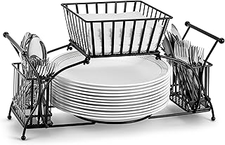 Sorbus Utensil Caddy — Use For Napkin, Cutlery, Plate Holder — Stackable Flatware Caddy, Tabletop Organizer — Ideal for Dining Table, Party, Buffet, Kitchen, Entertaining (Black)