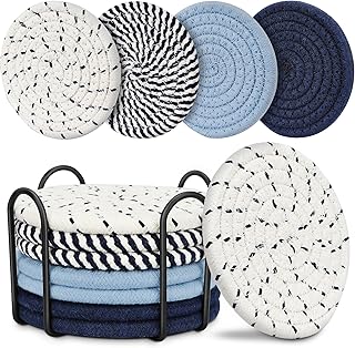 Blue Coaster, Drink Coasters, 8 PackCup Coasters, Kitchen Table Decor, Table Decor for Living Room, Bar Accessories for The Home Bar Set, Coaster Set for Wooden Tabletop Protection Table