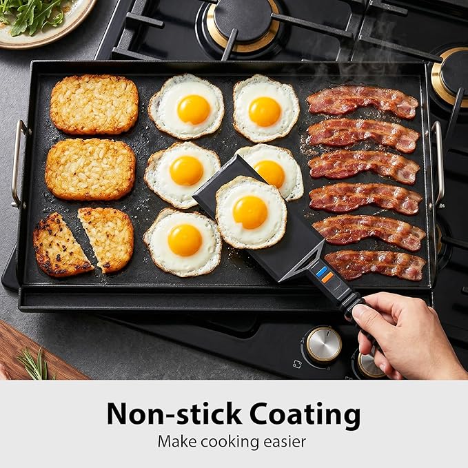 Utheer 25" x 16" Nano-Ceramic Nonstick Griddle for Gas & Charcoal Grills – Universal Flat Top with Grease Groove, Reinforced Ridges & High Sidewalls, Perfect for Healthy Cooking, Parties & Camping