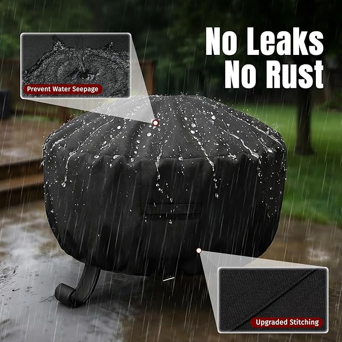 SHINESTAR Fire Pit Cover Round, Fits for 44-48 Inch Fire Pit Table, 600D Heavy Duty Fabric, Waterproof and Windproof, 48" D x 24" H, Black