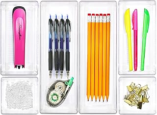 Simple Houseware Clear Drawer Organizer for Office Bin Desk Storage, Assorted Size, 6 Packs