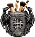 DWK - Literary Beasts - Twin Double Dragon Celtic Gothic Pen Pencil Desk Organizer Makeup Brush Holder Art Supply Caddy Home Office Accent Storage Accessory, Antique Silver Pewter, 6.5-inch