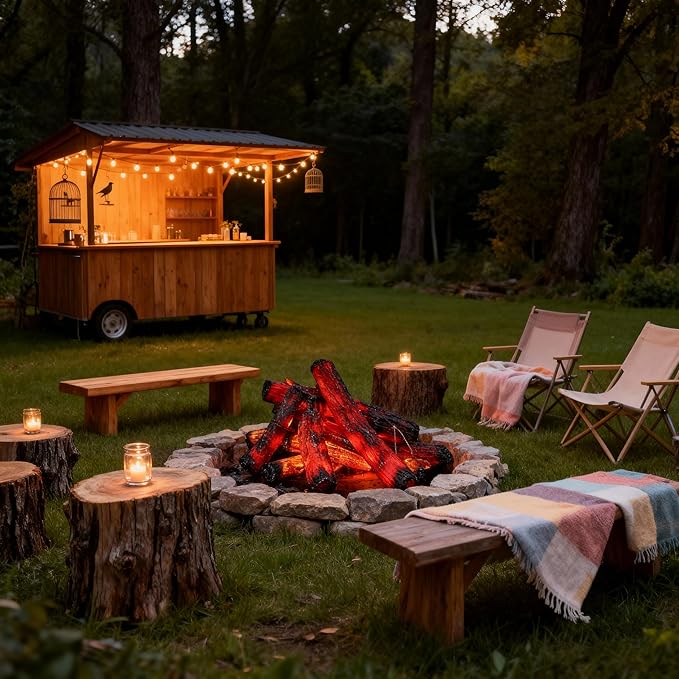 Tuanse 10 Pcs 9 in, 16 in Flameless Fake Fire Log Spring Summer Beach Camping Themed Party Decorations Fake Campfire Battery Operated Artificial Fire Pit for 4th of July Easter Party Decor