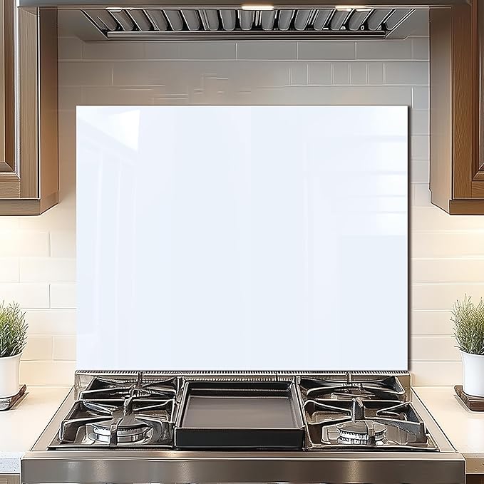 DAIFURONGE Tempered Glass Backsplash for Kitchen, Black and White Art Stove Backsplash Protector - Easy to Clean Wall Decor (White, 30"x24"(76.2x60.96cm))