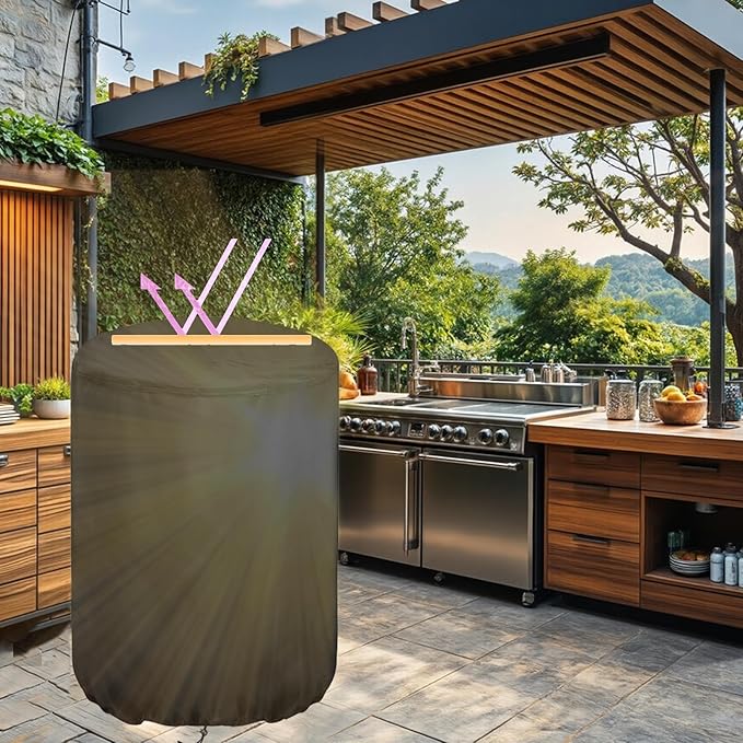 Outdoor Cooker Cover for ROVSUN 23" Concave Comal Set, Portable Waterproof Dustproof Turkey Fryer Cover for Discada Disc Cooker- 25.2”Dx31”H, Black