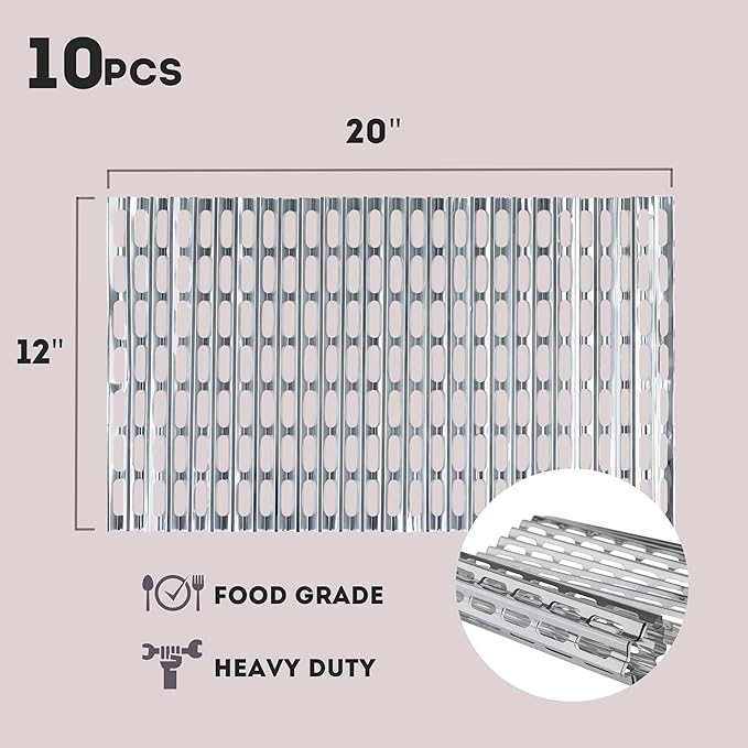 Disposable Aluminum Grill Liners & Grill Toppers | Heavy-Duty, Tear & Heat Resistant BBQ Sheets | Perfect for Public Park Grills, Outdoor BBQ, Camping & Tailgating | 12 x 20 Size, 10-Pack