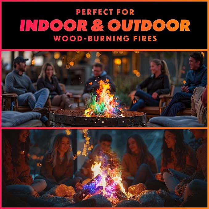 Magical Flames Fire Color Packets (25 Pack), Vibrant Multi-Color Fire for Fire Pits, Campfires, Bonfires & Fireplaces - Camping Essentials & Outdoor Party Accessories