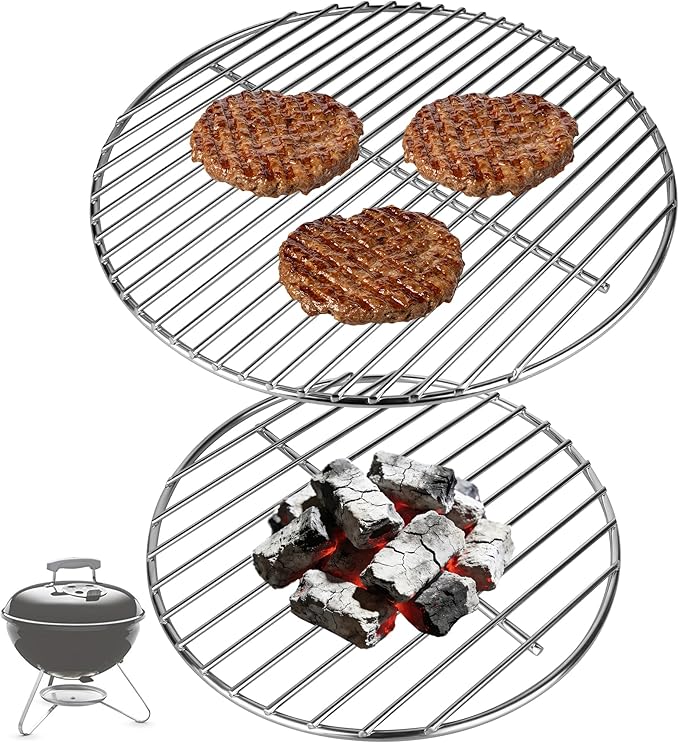 13.5" Cooking Grate & 10.5" Charcoal Grate Kit, Grill Grates Fit for Weber 14'' Smokey Joe Silver&Gold Tuck-n-Carry Charcoal Grills, Heavy-Duty Steel 7431 7439 Replacement for Weber Grate kit