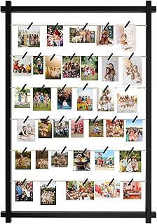 Collage Picture Frame,Photo Display Board with Clips,Hanging Pictures Frames Photos Wall Decor for Wedding Graduation Party Birthday Greeting Letter Christmas Cards Holder Organizer,39 inch(Black)