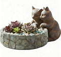 Comfy Hour 4.9" Two Cats Succulent Planter, Decorative Cat Statue Flower Pot for Small Plants, Rustic Stone Style Feline Figurine for Home Office, Polyresin Desktop Accent, 1 Unit