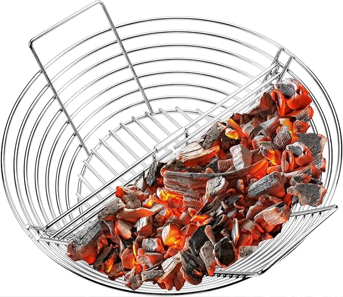 Replacement Kamado Classic Joe Charcoal Basket, Lump Ash Basket Fits Big Green Egg Grill, Large - Stainless Steel Charcoal Holder with Divider. Smoking Accessories also for other 18" Charcoal Grills