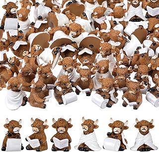 Beeveer 60 Pcs Mini Resin Highland Cow Figurines Bathroom Decor Mini Cow Figurines Cute Resin Miniature Sculpture Ornament Highland Cows Gifts for Landscape Office Garden Desk Party Table Decoration
