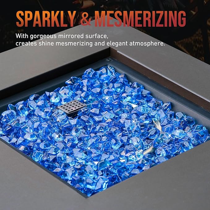Skyflame 10-Pound Polygon Fire Glass for Fire Pit Fireplace Landscaping, 1/2-Inch Pacific Blue