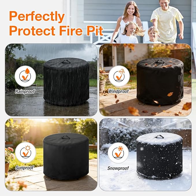 POMER Fire Pit Cover,30inch Round Fire Pit Cover for BALI OUTDOORS Gas Firepit Table Waterproof Propane Gas Fire Pit Column Cover - 30" D x 25" H