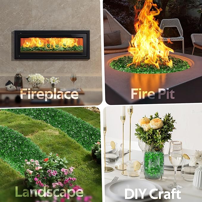 Mr. Fireglass 1/2-Inch Polygon Fire Glass for Fireplace Fire Pit & Lanscaping, 10 Pounds High Luster Emerald Green