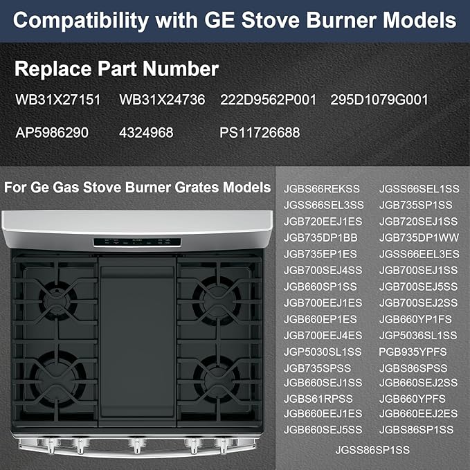 Criditpid WB31X24738 Cast Iron Griddle Replacement Parts for GE Stove, WB31X24998 Center Burner Heavy Duty Griddle Plate for WB31X27150 AP598629 PS11725207 4322558 Griddles.