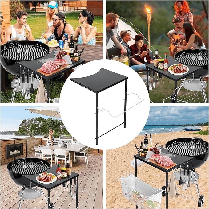 Grill Side Table for Weber Kettle 22/26, for Weber Smokey Mountain 22 Grill, Grill Work Table for Weber Master Touch, Premium, Kettle Grill Accessories, Adjustable Height Charcoal Kettle Grill Table