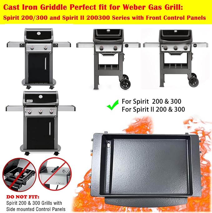Direct Store DC128 7658 Cast Iron Griddle for Weber Spirit 200, Spirit 300, Spirit II 200, Spirit II 300, Spirit E210, E310, Genesis Silver/Gold B/C, Genesis 1000-5000, Replace for Weber 7597 Griddle