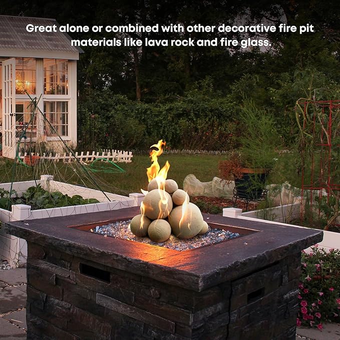 Stanbroil 12 Pack Ceramic Balls, Mixed 4 Sizes Fireplace Balls, Modern Accessory for Fire Pit, Fire Bowl, and Fireplace, Beige