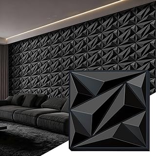 3D Wall Panel for Interior Wall Decor, PVC Wall Panels for Living Room Bedroom Game Room, Black Wall Panels for Lobby Hotel Office, 12''x12'' Cover 19.Sq.Ft.(20 Packs)
