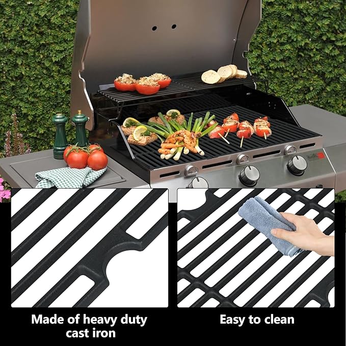 CANDANA Grill Grates for Charbroil Advantage 463344116 463250509 463340516 463343015 463240015, Cast Iron Cooking Grate for for Char-Broil Gas2Coal 463370516 G467-0002-W1, 3Pack