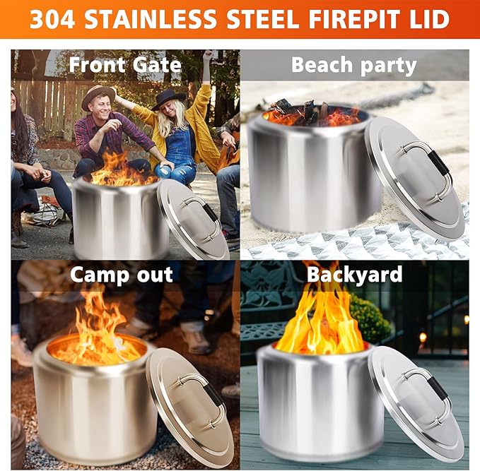 Fire Pit Lid for Solo Stove Bonfire 2.0-19.5" Stainless Steel Fire Pit Lid Cover with Heat-Resistant Handles, for Solo Stove Bonfire Accessories, Camping for Other 19.5" Firepit