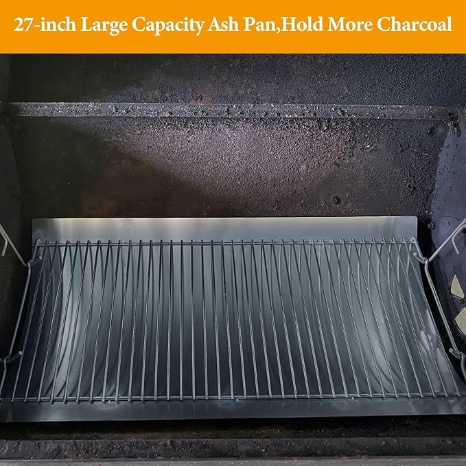 Aluminum Steel 27 Inch Ash Pan Replacement Parts for Chargriller Charcoal 1224, 1324, 2121, 2222, 2727, 2828, 2929,BBQ Accessories Ash Tray with 2PCS Fire Grate Hanger for Charbroil 17302056 Grill