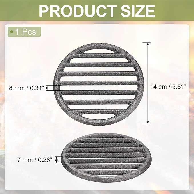 PATIKIL Cast Iron Fire Grate, 5.5" Round BBQ Grill Grate Replacement High Heat Charcoal Plate Fire Bottom Grate Grilling Accessories 6 Slots for Grilling Barbecue