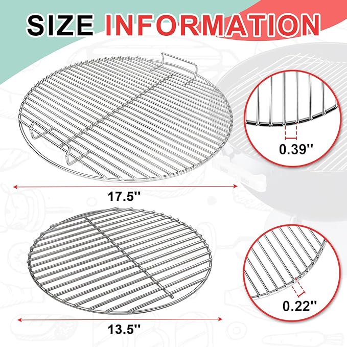 Cooking Grate Charcoal Grate Replacement Parts for Weber 18.5 Inch One-Touch,Smokey Mountain,Original Kettle Grill,Jumbo Joe,Bar-B-Kettle,Stainless Steel BBQ Parts for Weber 7432 7440