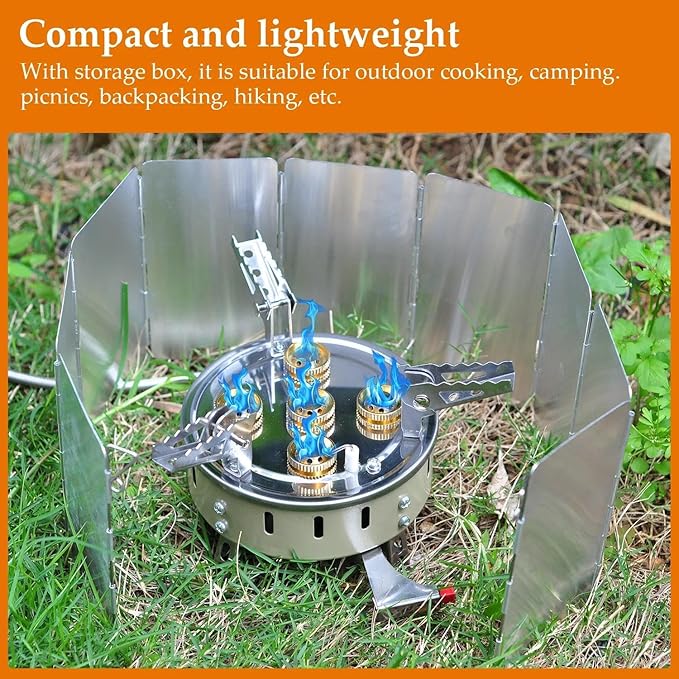 9500W Portable Windproof Camping Stove, Backpacking Camp Stove with Two Fuel Canister Adapter, Camping Gas Stoves with Piezo Ignition, Collapsible Stoves Burner for Outdoor Cooking Hiking and Picnic