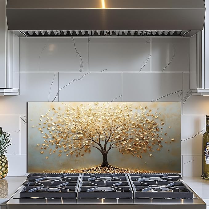 Evgosm tempered glass backsplash, Tree of Life Splashback, Glass Backsplash, Used for Kitchen Wall Protection and Decoration, Easy to Install and Clean. (30x14'')