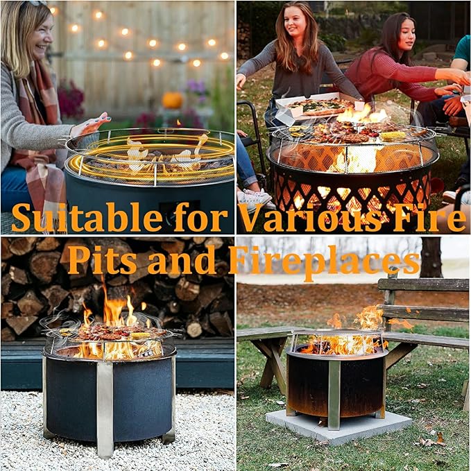 Uniflasy Fire Pit Accessory Kit for 27 Inch Solo Stove Yukon, 304 Stainless Steel Spark Screen & Cooking Grate & Fire Pit Stand for Yukon Fireplace Tools, for Backyard & Outdoor Fire Pits