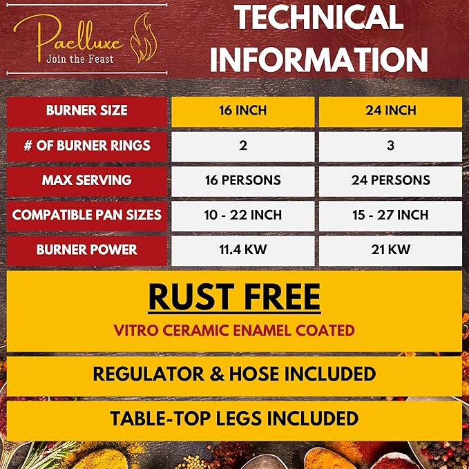 Paelluxe Paella Burner and Stand Set 16 Inch Dual Ring Propane Burner Outdoor Stove with Table Top Stand & Regulator, Portable Gas Cooker Wok Burner for Camping, Crawfish Boil Cooking Outdoor Paellera