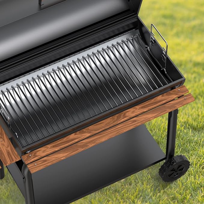 LS'BABQ Stainless Steel 27 Inch Charcoal Ash Pan Replacement for Chargriller Charcoal 1224 1324 2121 2222 2727 2828 2929, Charbroil 17302056 Grills, Charcoal Tray Grates with 2pcs Fire Grate Hangers